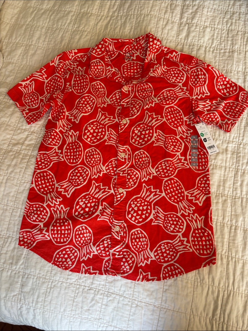 Carter's orange and white Short-Sleeve Button-Down with White Pineapple Print